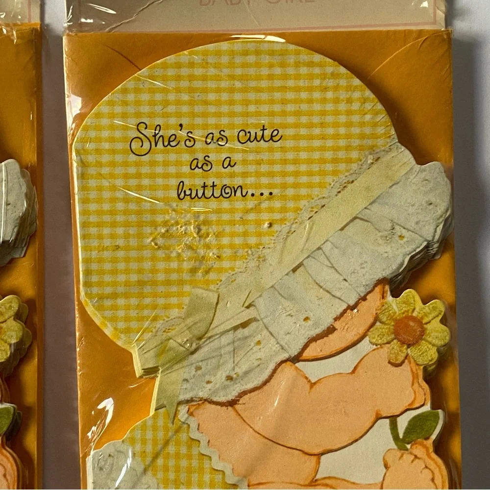 Vintage Hallmark Birth Announcements Sealed Pack Baby Girl Yellow Gingham Daisy